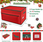 WDZREE Large Christmas Ornament Storage Box, Stores Up to 72-4" Ornaments Balls, 3 Individual Trays with Adjustable, Christmas Container Perfect for Holiday Decorations, 600D Oxford Fabric Tear-Proof