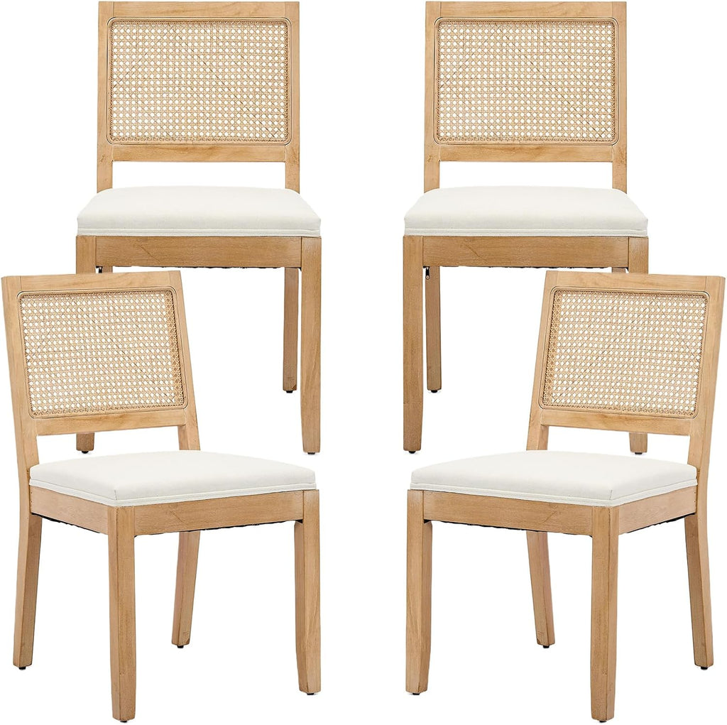 ODUSE-DAILY French Country Dining Chairs Set of 4, Cream Kitchen & Dining Room Chairs Set of 4, Ivory Rattan Dining Chairs, Cane Low Back, Wood Legs, Sillas De Comedor (Rattan, Beige, 4Pcs)