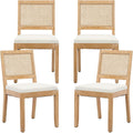 ODUSE-DAILY French Country Dining Chairs Set of 4, Cream Kitchen & Dining Room Chairs Set of 4, Ivory Rattan Dining Chairs, Cane Low Back, Wood Legs, Sillas De Comedor (Rattan, Beige, 4Pcs)