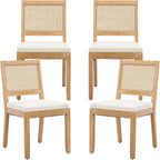 ODUSE-DAILY French Country Dining Chairs Set of 4, Cream Kitchen & Dining Room Chairs Set of 4, Ivory Rattan Dining Chairs, Cane Low Back, Wood Legs, Sillas De Comedor (Rattan, Beige, 4Pcs)