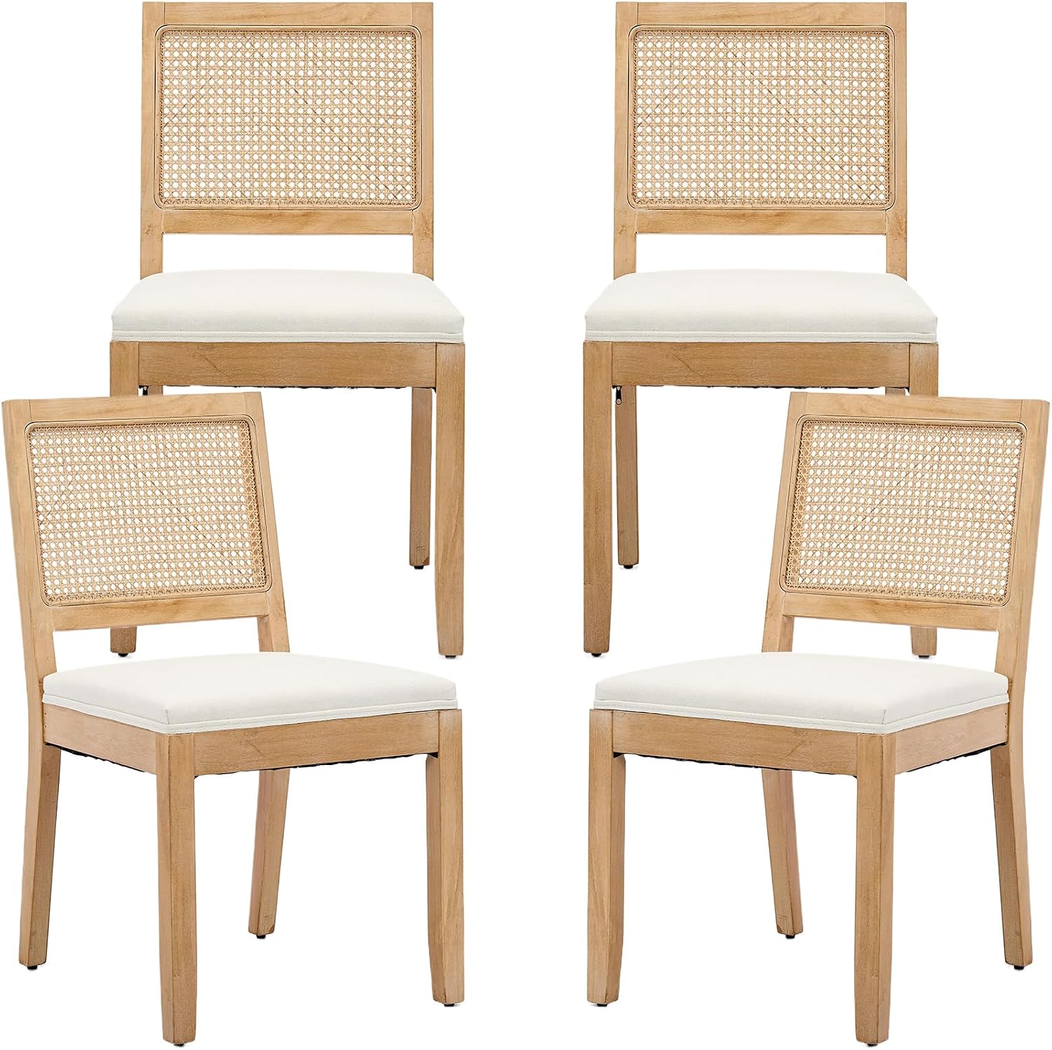 ODUSE-DAILY French Country Dining Chairs Set of 4, Cream Kitchen & Dining Room Chairs Set of 4, Ivory Rattan Dining Chairs, Cane Low Back, Wood Legs, Sillas De Comedor (Rattan, Beige, 4Pcs)