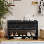 31.5" Shoe Bench, Shoe Storage Bench with Drawers, Waterproof Entryway Benches with Leather Cushion for Bedroom Black