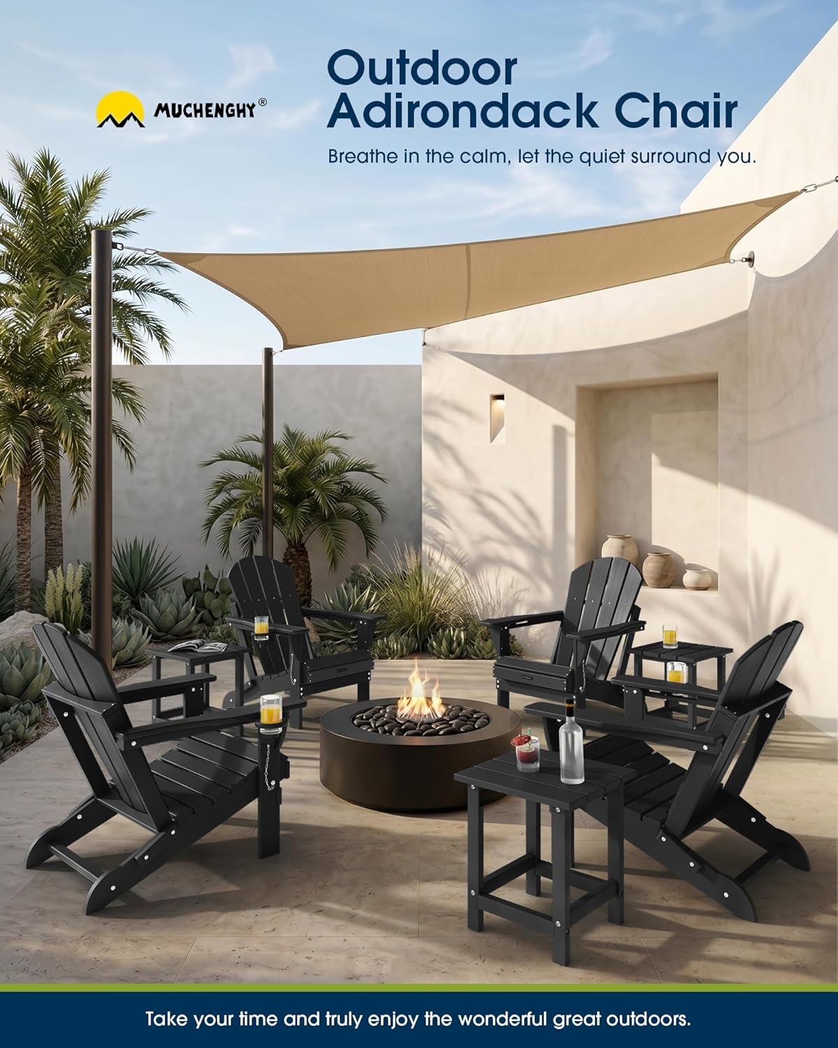MUCHENGHY Folding Adirondack Chairs Patio Chairs Outdoor Adirondack Chair Weather Resistant Chair for Patio, Outside, Deck, Backyard, Fire Pit Chair, Campfire Chairs (Black)