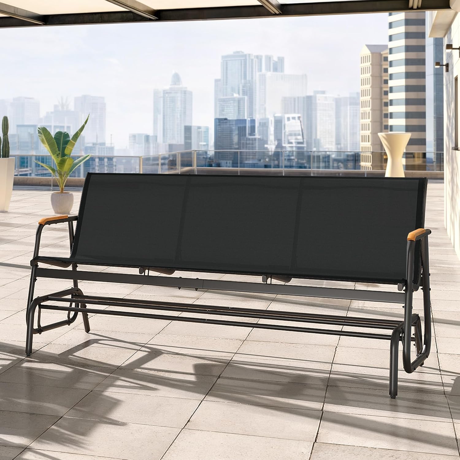 YITAHOME 3-Person Glider Bench 660Lbs Capacity, Outdoor Glider Bench w/Coated Steel Frame & Breathable Textilene for Longer Seating Comfort, All Weather Outdoor Bench for Backyard Deck Garden, Black