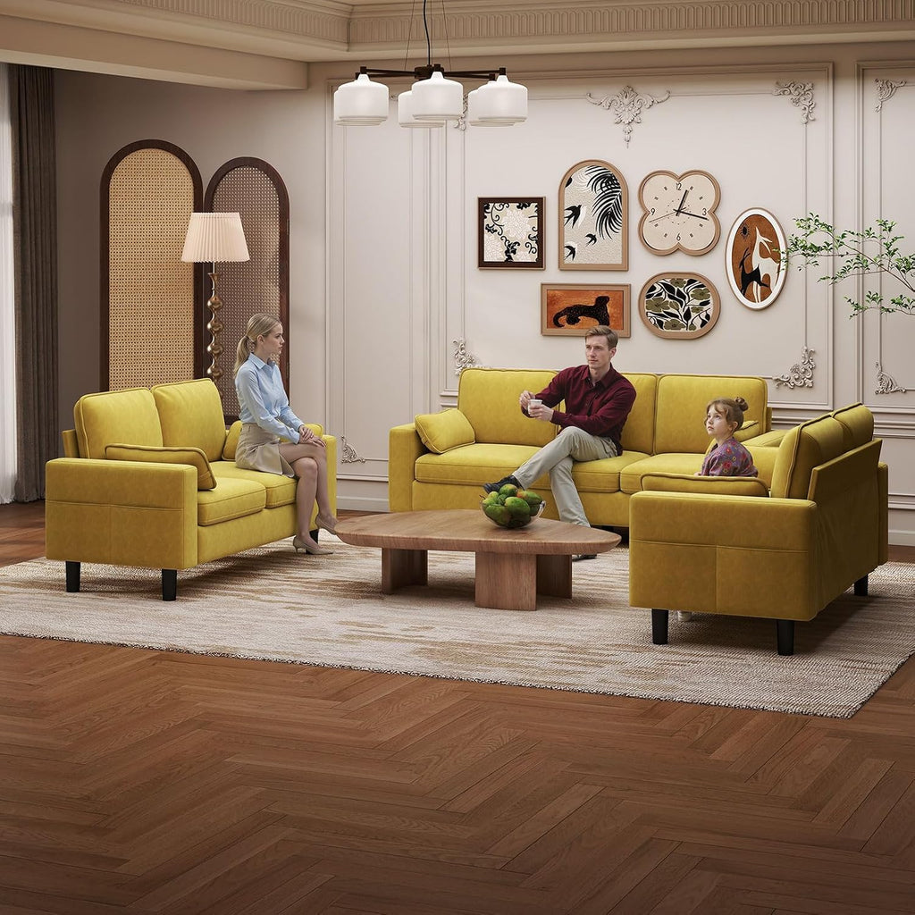 Kinfant 7-Seat Waiting Room Chair- Office Guest Reception Chairs Waiting Furniture Bench with Armrest Modern Upholstered Reception Seating for Salon, Bedroom & Studio, Yellow