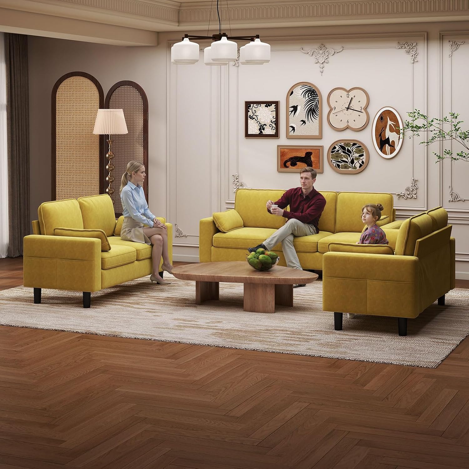 Kinfant 7-Seat Waiting Room Chair- Office Guest Reception Chairs Waiting Furniture Bench with Armrest Modern Upholstered Reception Seating for Salon, Bedroom & Studio, Yellow