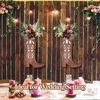 2 Pcs Wood Cowboy Boot Vase for Flowers Faux Greenery, Cowgirl Boot Decor, Western Wall Decor for Bathroom, Bedroom, Kitchen(Flower)