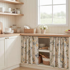 MYSKY HOME Floral Kitchen Curtains 24 Inch Length Linen Tier Curtains Farmhouse Blue Flower Patterned Small Window Treatments Airy Light Filtering Rod Pocket for Bathroom 2 Panels, Each 26" W
