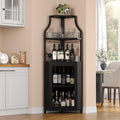 GarveeHome Corner Wine Cabinet with Detachable Wine Rack, 5-Tier Industrial Corner Bar Cabinet with Barn Door and Glass Holder, Farmhouse Buffet Cabinet and Home Bar, Black