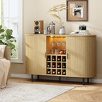 ONBRILL 55" Wine Bar Cabinet with LED Light,Modern Liquor Whiskey Coffee Station with Wine Rack and Glass Holder, Farmhouse Buffet Sideboard with Storage for Living Room, Kitchen, Entryway (Oak)