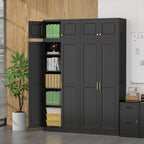 Steeloong86“ Kitchen Pantry Cabinet,Metal Storage Cabinets with Doors and 4 Adjustable Shelves,Black Kitchen Cabinet with 4 Gold Handles,Tall Cabinet for Livingroom,Pantry, Bathroom