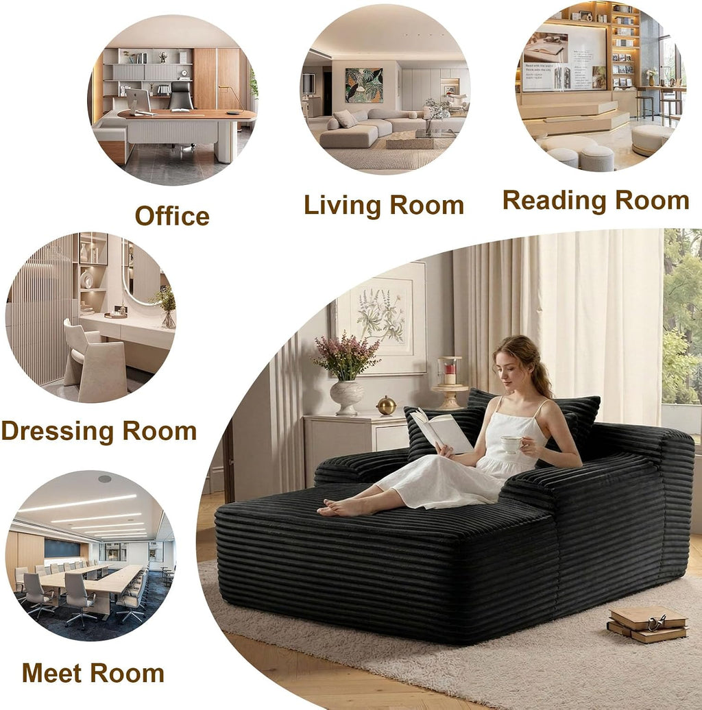 ODUWA 65" Oversized Chaise Lounge Chair Indoor, Boneless Cloud Couch Chair with Wide Armrest 3 Pillows, Comfy Cozy Sofa Bed Couches for Living Room No Assembly Require, Black