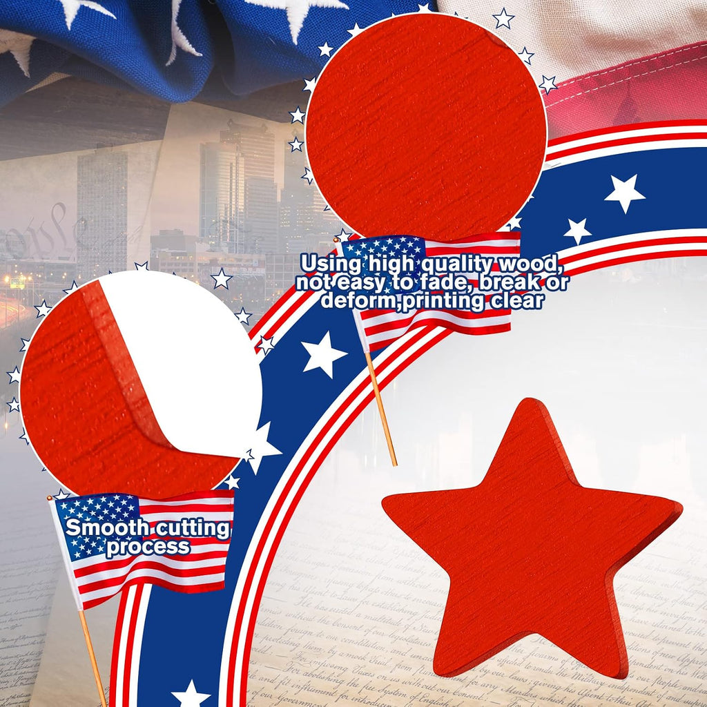 Bucherry 45 Pcs 4th of July Wooden Stars Decorations Patriotic Red White Blue Star 250 Anniversary Ornaments Crafts Cutouts Vase Bowl Filler Tiered Tray Decor for Independence Memorial Day