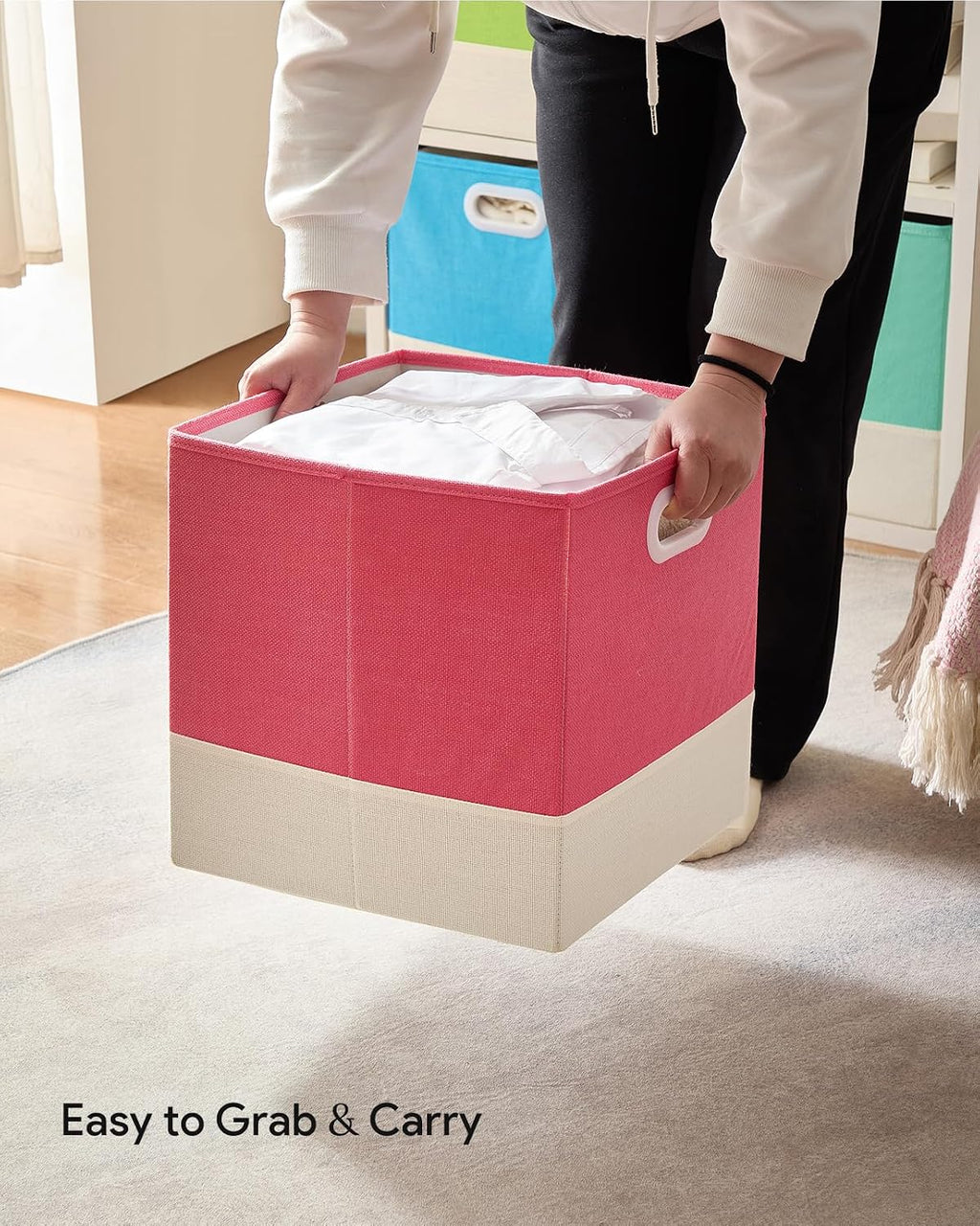 Cube Storage Bins | Storage Baskets with Dual Handles | Ultra-Fine Fabric Organizer for Shelf, Wadrobe | 10x10x10 Cube Insert Drawer | 6 Pack, Macaron & Cream White, 9.5x9.5x9.8 In