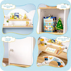 Wooden Kids Study Desk with Storage and 2 Stools, Kids Study Desk and Chair Set, Children Study Table with Bookshelves, Boys & Girls Study Desk for Ages 3-8, Bedroom, Toddler