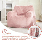 Hobestluk Furry Bean Bag Chair with Arms, Foam Filler for Adult, Pink | Soft Faux Fur Cover, High-Density Resilient Foam, Wide Backrest & Arm-rest, Carrying Handle, Fits Small Spaces, No Assembly