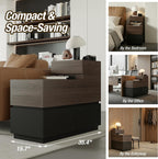 Modern Sofa Side Cabinet, Side Table with USB Interface and Power Outlet, Walnut Wood Living Room Bedroom Side Cabinet Modern Bedside Table with Charging Station for Living Room, Bedroom