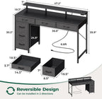 Huuger Gaming Desk with 6 Drawers, Computer Desk with LED Lights Power Outlets and Type-C, 47 Inch Office Desk with Storage, Monitor Stand, Writing Desk Work Desk Home Office, Bedroom, Study, Black