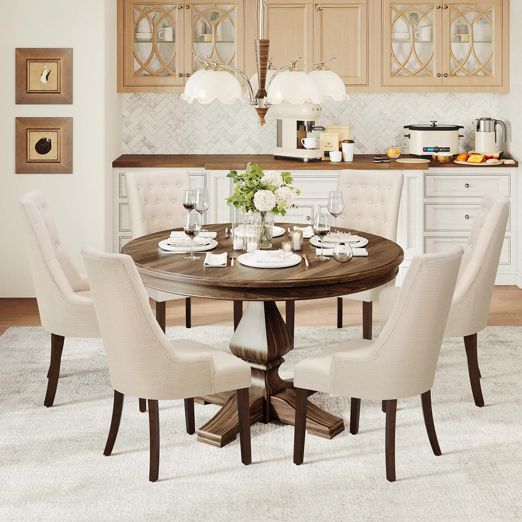 COLAMY Wingback Upholstered Dining Chairs Set of 2, Fabric Side Dining Room Chairs with Tufted Button, Living Room Chairs for Home Kitchen Resturant- Beige