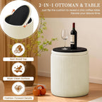 Vanity Stool Set of 2 - Round Storage Ottoman with Lid, Velvet Footrest Pouf for Makeup Room & Living Room, Multi-Use Small Chair with Hidden Storage（Beige）