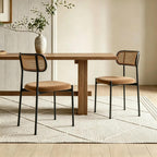 Rattan Dining Chairs Set of 6, Velvet Mid-Century Modern Upholstered Dining Chairs with Woven Cane Backrest, Brown Kitchen Dining Room Chairs