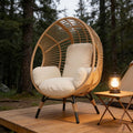 Egg Chair Indoor Outdoor Wicker, Rust-Resistant Steel Frame, 8-Inch Cushion, 400lbs Capacity Balcony Chairs(Natural)