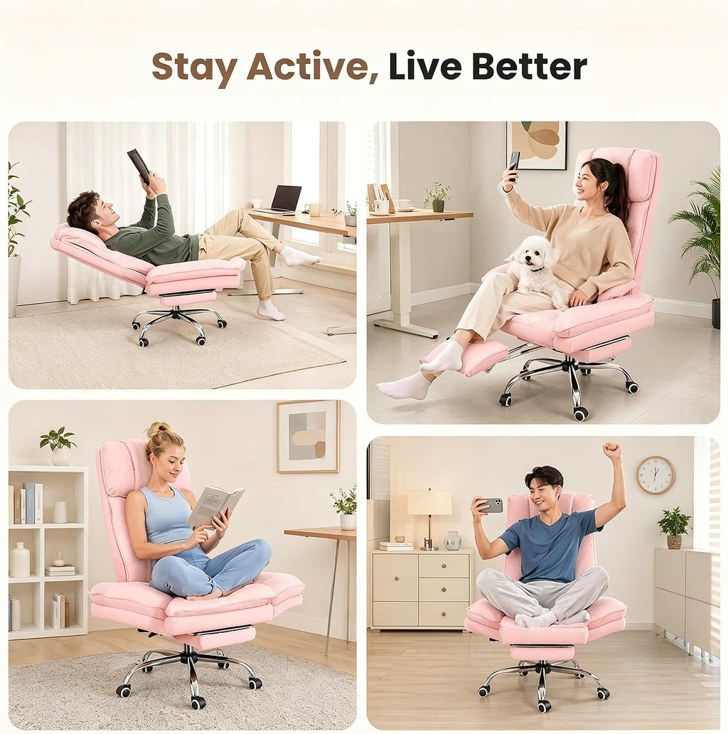 Big & Tall Office Chair, Wide Seat for Cross Legged Sitting & Pets, Teddy Fleece Reclining Chair w/Foot Rest, 400lbs Gaming Vanity Chair, 4 Colors
