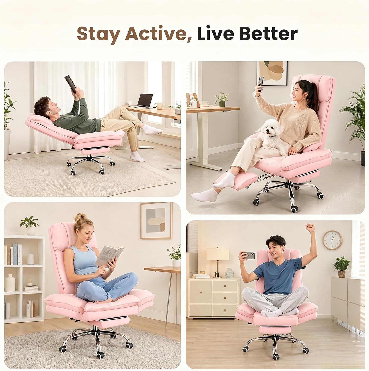 Big & Tall Office Chair, Wide Seat for Cross Legged Sitting & Pets, Teddy Fleece Reclining Chair w/Foot Rest, 400lbs Gaming Vanity Chair, 4 Colors