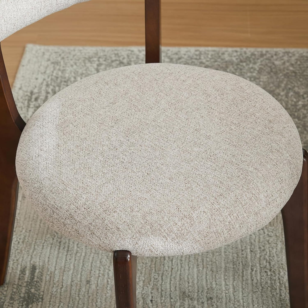 Set of 2 Upholstered Dining Chairs, Mid Century Modern Wood Dining Room Chairs with Curved Back, Solid Wooden Legs Padded Kitchen Chairs & Side Chairs for Home, Restaurant, Cafe - Beige Fabric