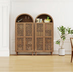 Arched Kitchen Pantry Cabinet,71" Tall Mid-Century Modern Arched Bookcase Vintage Storage Cabinet with Geometric Door and Adjustable Shelves,Bohemian Cupboard for Living Room,Dining Room