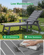 YEFU Lounge Chair Outdoor Set of 2: Outdoor Chaise Lounge with 5-Level Adjustable Backrest, Cup Holders & Wheels, All-Weather Resistance Chaise Lounge for Outside/Patio/Beach/Deck, Grey