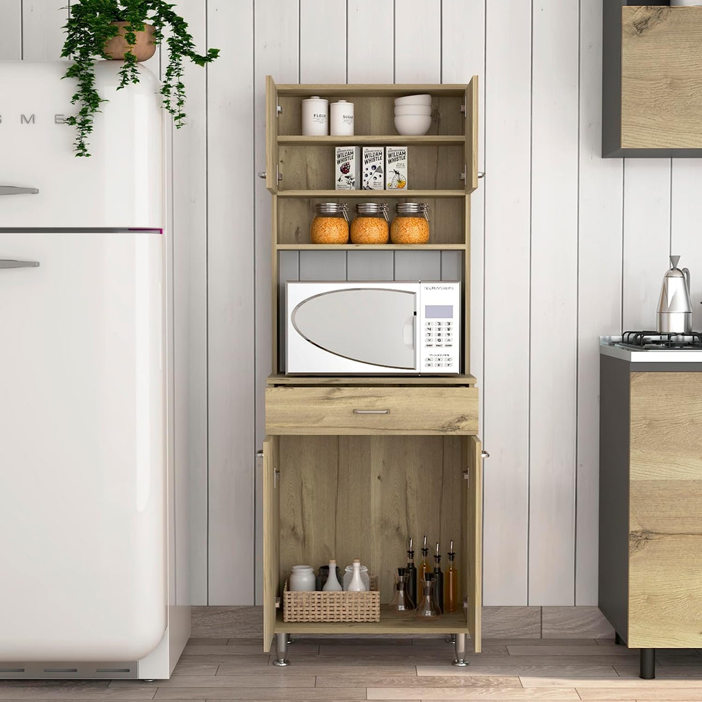 1-Drawer 1-Shelf Area Pantry with Adjustable Metal Legs Light Oak,Buffet Kitchen Sideboard for Kitchen,Dining Room,23.6 * 13.7 * 66.5