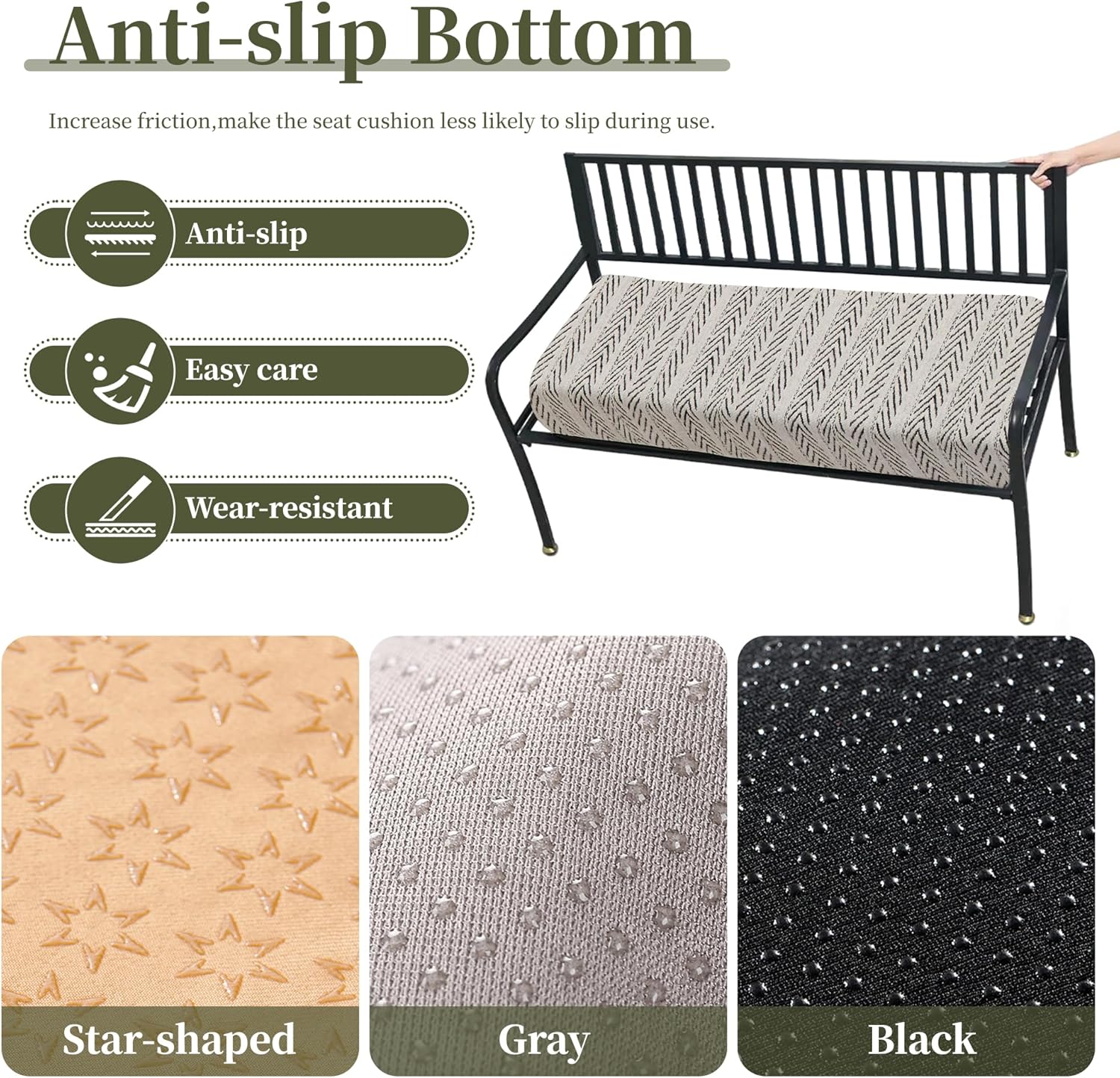 Custom Size Bench Cushion, Custom Bench Cushions for Indoor Furniture, 75D Foam Furniture Window Seat Cushion, Breakfast Nook, Mudroom, Banquette Bench Cushion, Non-Slip Bottom, Pipe Design
