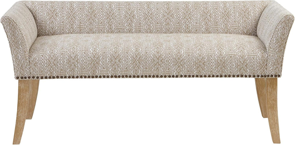 Madison Park Accent Bench for Living Room, Upholstered with Nailhead Trim, & Padded Seat Entryway Bench Small, End of Bed Bench with Back, 49.5" W x 19.25" D x 23" H, Taupe Multi