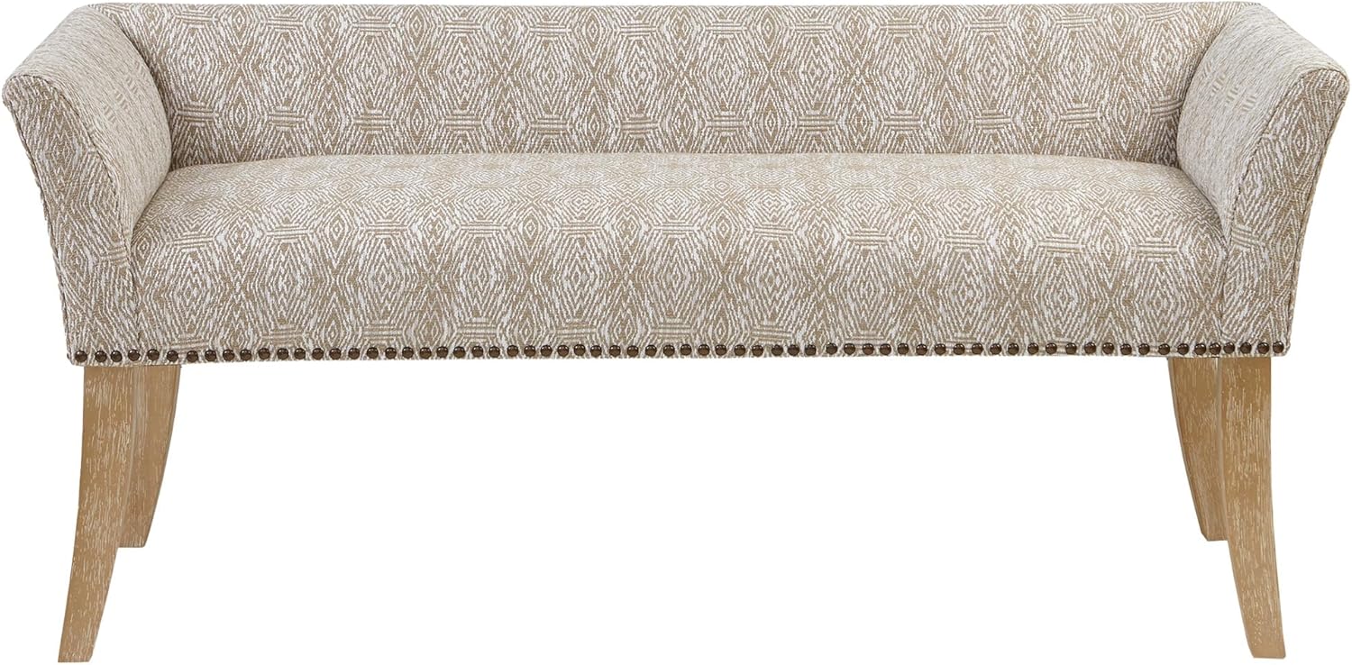 Madison Park Accent Bench for Living Room, Upholstered with Nailhead Trim, & Padded Seat Entryway Bench Small, End of Bed Bench with Back, 49.5" W x 19.25" D x 23" H, Taupe Multi