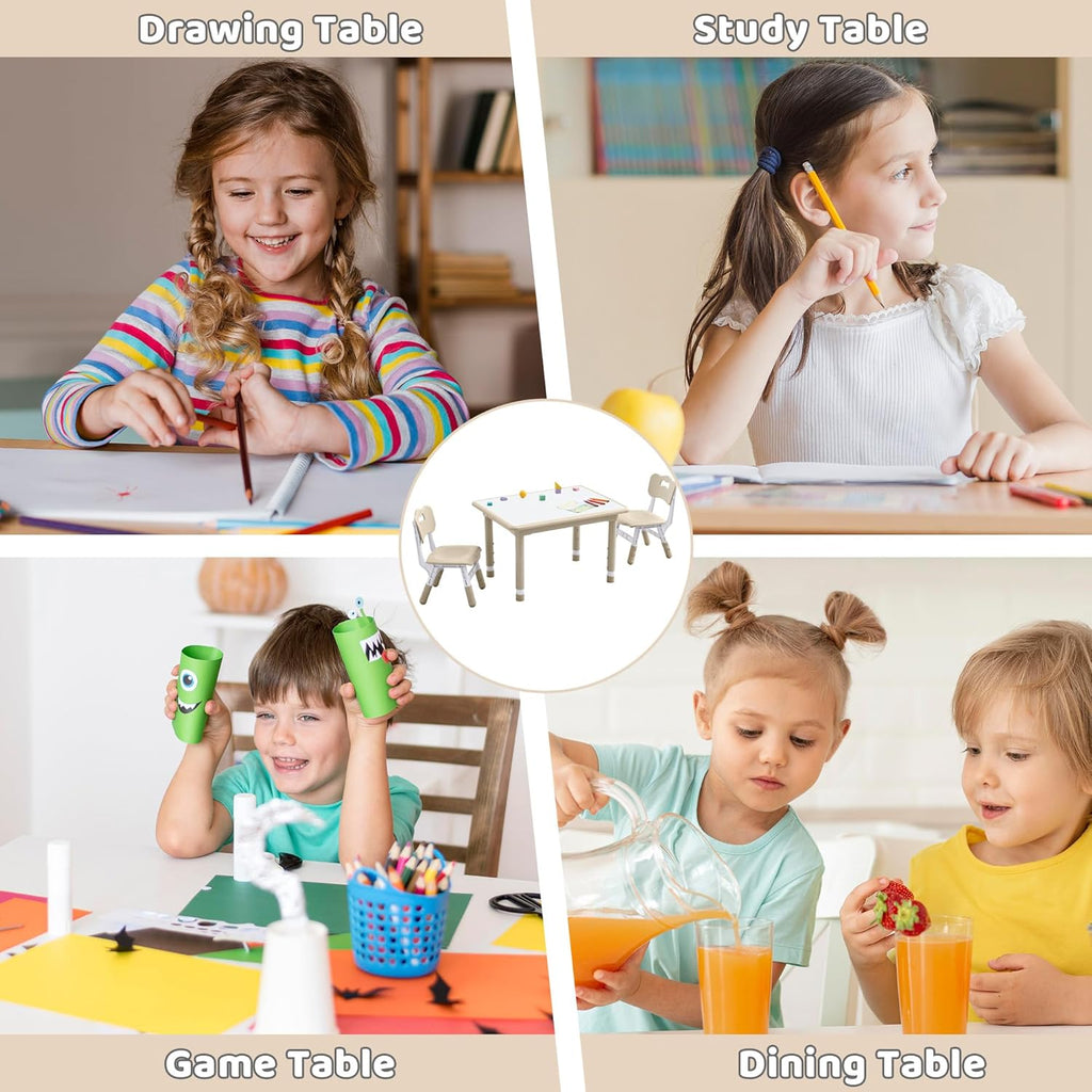DOREROOM Kids Table and 4 Chairs Set, Height Adjustable (17.7"-26.1") Toddler Table and Chair Set, Multi-Activity Table with Graffiti Desktop, Children’s Table and Chairs for Classroom, Home & Daycare