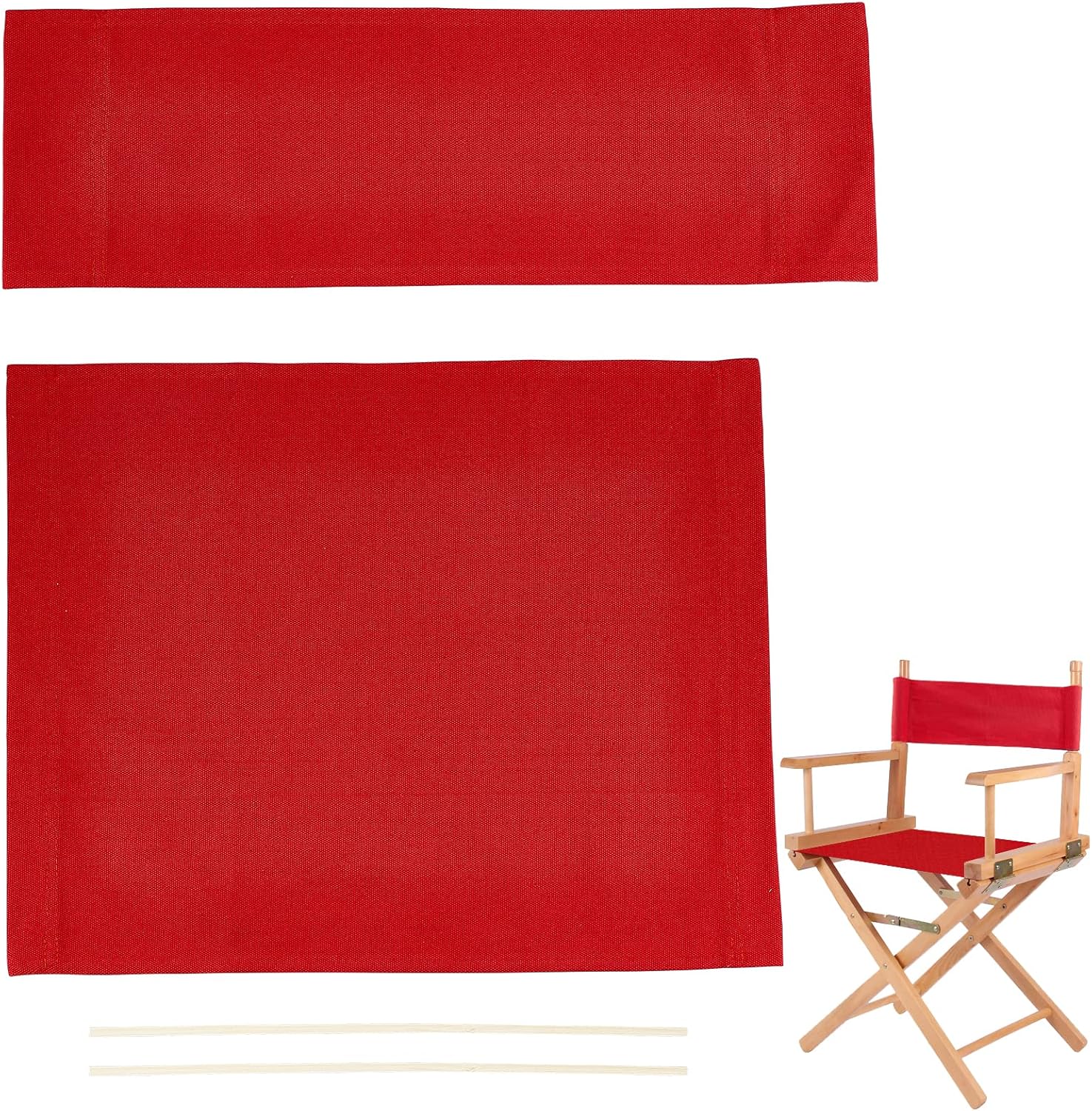 AHANDMAKER 1 Set Chair Replacement Canvas, Red Casual Directors Chair Cover Kit Replacement Canvas Seat and Back with Wood Stick Easy to Clean for Director Makeup Chair, 18.7x14.96/20.47x6.5 inch