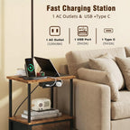 HIGDBFE End Table with Light Set of 2, Side Table with Charging Station & USB Ports, Nightstand with Fabric Drawer, Coffee Table with 3 Color Temperatures Light for Living Room, Rustic Brown, 14.9" W