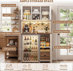 Unikito Mini Fridge Cabinet with Storage, Coffee Bar Cabinet with Outlet & Led Light, Liquor Wine Bar Stand with Mini Fridge Space & Microwave Shelf, Beverage Station for Kitchen Dorm Office, White