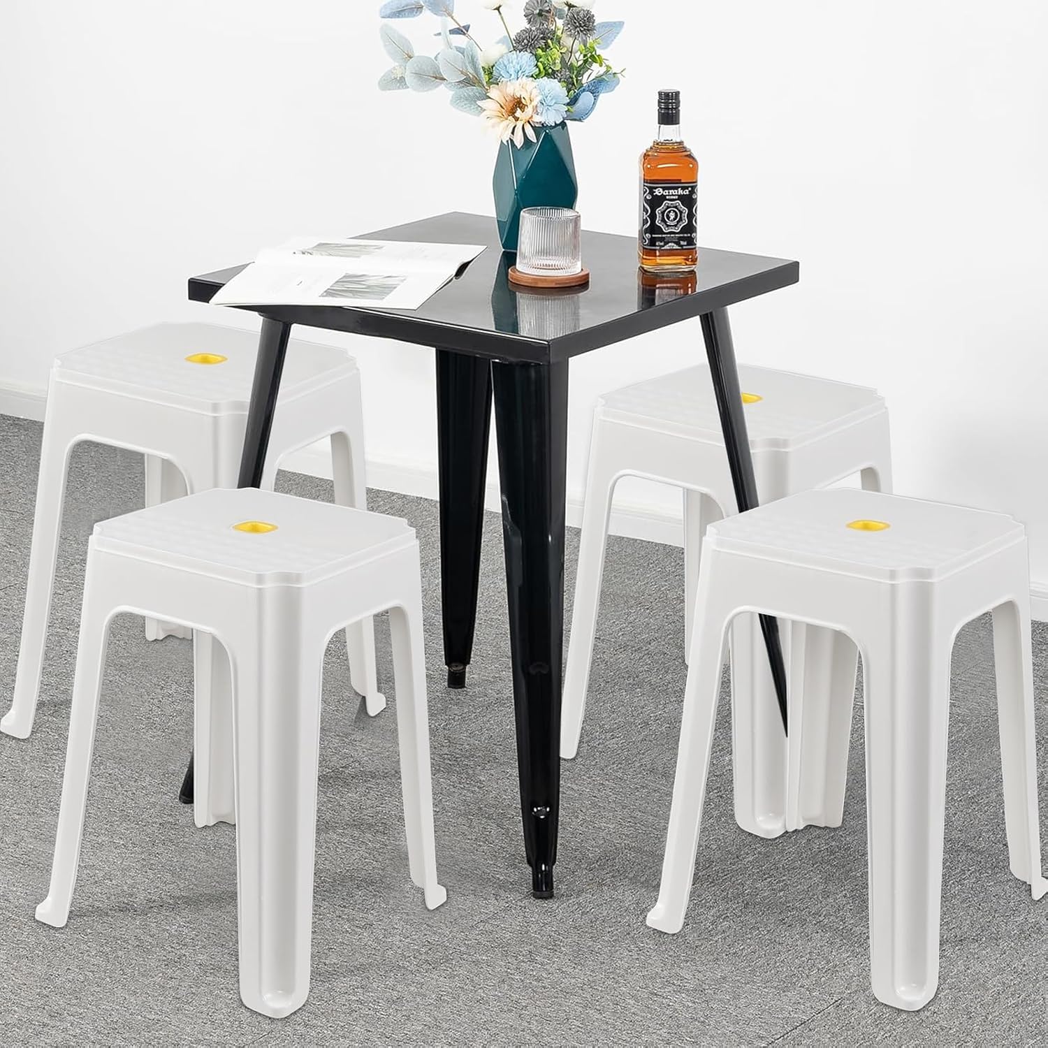 6-Pack White Stack Stools, Stacking Set-Stackable Nesting Stools/Chairs for Home, Office, Classrooms