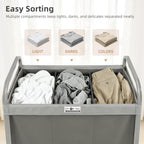 STORAGE MANIAC 3 Section Laundry Sorter, 60 Gal. Laundry Hamper Cart with Heavy Duty Rolling Lockable Wheels and Removable Bags, Clothes Organizer Basket Clothes Separator Hamper, Gray with Lid