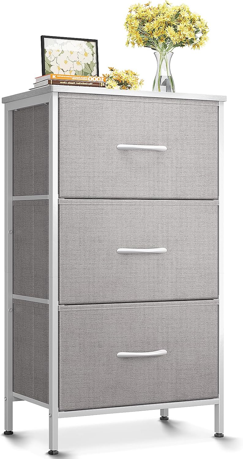 AODK Small Dresser for Bedroom Nightstand with 3 Storage Drawers,Light Grey | Chest of Drawers End Table for Living Room, Closet Dresser with 3 Storage Drawers Organizer Clothes