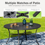 PHI VILLA Patio Round Table w/Umbrella Hole, Metal Table for 4, Black | 42" wrought iron dining table. Slatted top design, weather resistant. Perfect for outdoor deck, porch, backyard.