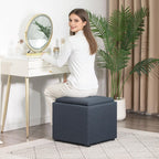 Joveco Storage Square Ottoman with Tray, Small Linen Foot Rest Stool Cube, Coffee Table for Dorm Living Room Bedroom, Denim Gray