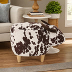 Brown and White Velvet Cow Shaped Ottoman, Cute Wood Foot Stool Shoes Changing Seat with Cushioned for Adult Living Room, Bedroom, Nursery Gameroom, Playroom, Porch Furniture