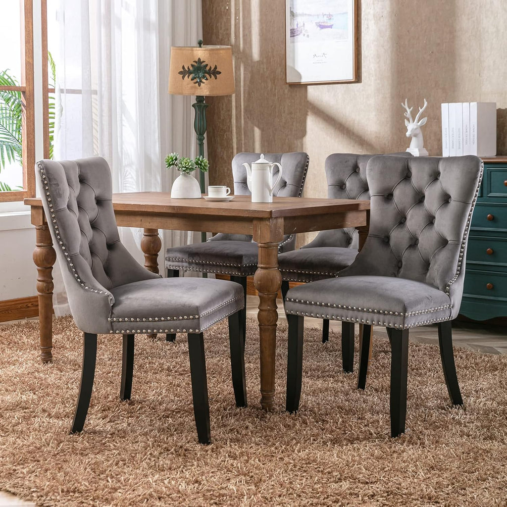 ODUSE-DAILY Gray Velvet Dining Chairs Set of 8, Kitchen & Dining Room Chairs Set of 8, Tufted Velvet Upholstered Dining Chairs, Solid Wood Frame (Gray, 8 Pcs)