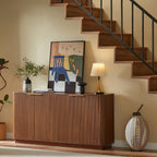 VMU 63" Fluted Sideboard Buffet Cabinet with Storage, Walnut Modern Wood Credenza Media Console with 4 Doors, Mid Century Sideboard for Living Room Kitchen Entryway