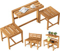 Tangkula 3-in-1 Convertible Bench Bar Table, Space-Saving Patio Convert A Bench with Balcony Plant Rack Design, Outdoor Folding Table and Chairs Set for Garden Porch & Backyard