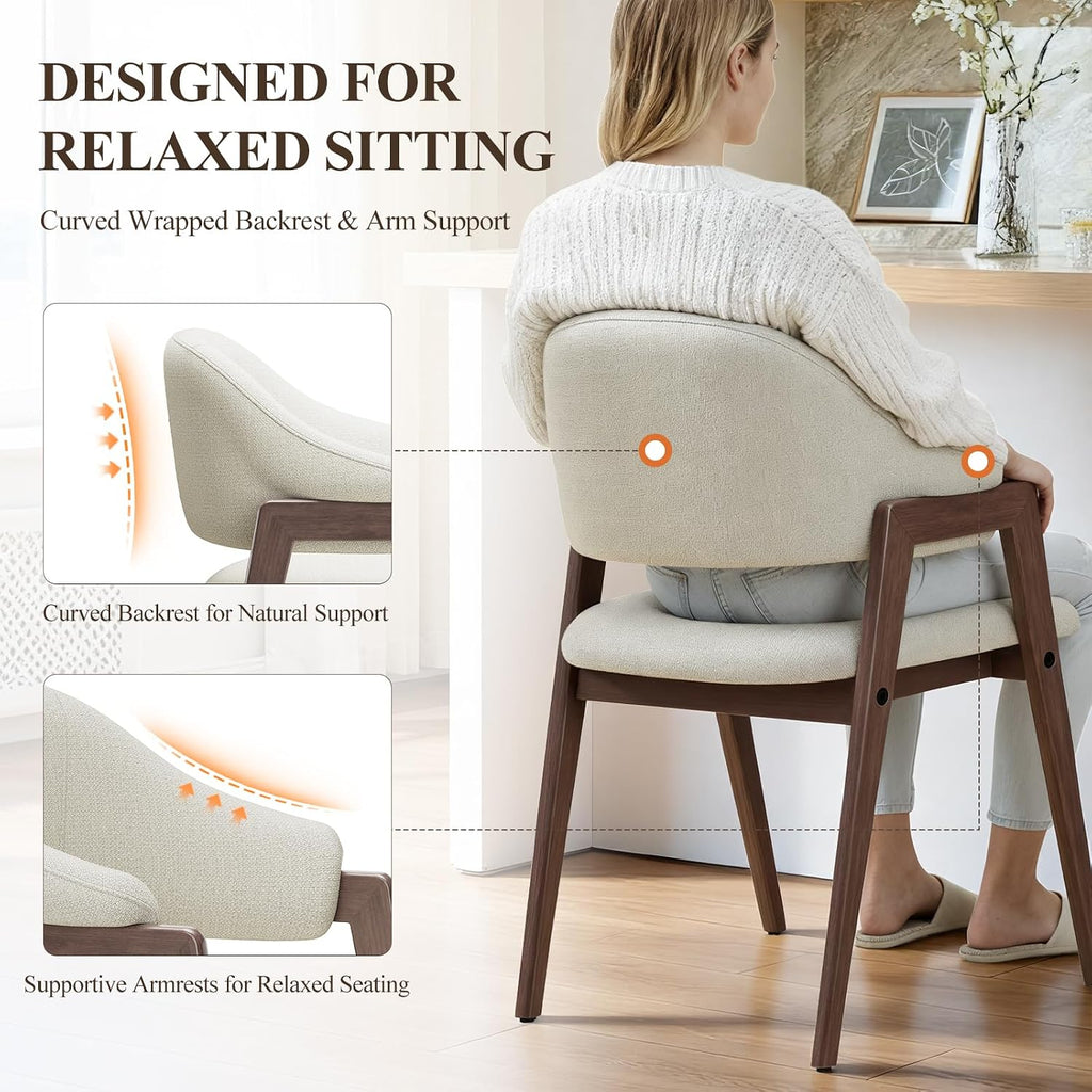 MALOL Wooden Dining Chairs Set of 4, Modern Fabric Upholstered Dining Room Chair, Kitchen Side Chairs, Farmhouse Dinner Chair with Curved Open Back for Kitchen, Beige