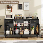 Sideboard Buffet Cabinet with Storage: 63" Black Credenza Storage Cabinet with Drawers, Modern Tall Fluted Buffet Cabinets with 4 Doors for Living Room and Kitchen (63")